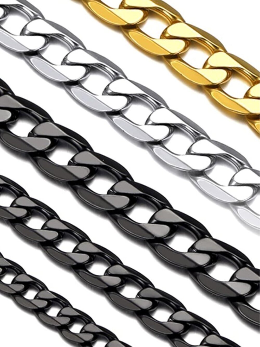 Cuban Link Chain Necklace for Men Women, Stainless Steel/Black/18K Gold Plated C